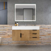 Bethany 42" Wall-Mounted Floating Bathroom Vanity with Reinforced Acrylic Sink in Teak Oak with Black Handles | Better Vanity Bath Vanities