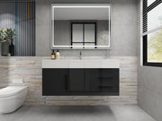 Bethany 48" Wall Mounted Floating Bathroom Vanity with Reinforced Acrylic Sink in Gloss Gray with Black Handles | Better Vanity Bath Vanities