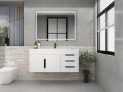 Bethany 48" Wall-Mounted Floating Bathroom Vanity with Reinforced Acrylic Sink in Gloss White with Black Handles | Better Vanity Bath Vanities