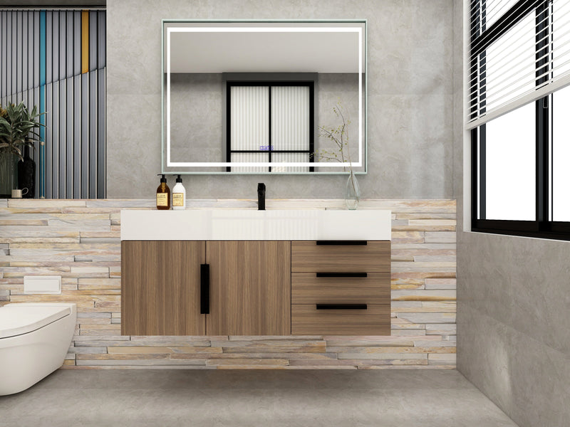Bethany 48" Floating Bathroom Vanity with Reinforced Acrylic Sink in Rosewood with Black Handles | Better Vanity Bath Vanities