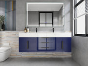 Bethany 60" Floating Bathroom Vanity with Reinforced Acrylic Double Sink in Night Blue Gloss with Black Handles | Better Vanity Bath Vanities