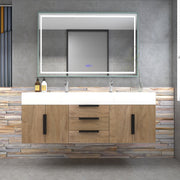 Bethany 60" Wall-Mounted Floating Bathroom Vanity with Reinforced Acrylic Double Sink in White Oak with Black Handles | Better Vanity Bath Vanities
