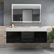 Bethany 60" Wall-Mounted Floating Bathroom Vanity with Reinforced Acrylic Sink in Gloss Black with Black Handles | Better Vanity Bath Vanities
