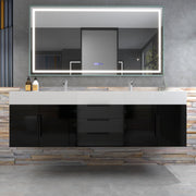 Bethany 72" Wall-Mounted Floating Bathroom Vanity with Reinforced Acrylic Double Sink in Gloss Black with Black Handles | Better Vanity Bath Vanities