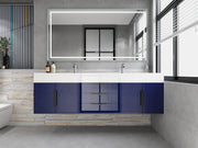 Bethany 72" Floating Bathroom Vanity with Reinforced Acrylic Double Sink in Night Blue Gloss with Black Handles | Better Vanity Bath Vanities