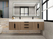 Bethany 72" Floating Bathroom Vanity with Reinforced Acrylic Double Sink in Rosewood with Black Handles | Better Vanity Bath Vanities