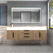Bethany 72" Wall-Mounted Floating Bathroom Vanity with Reinforced Acrylic Double Sink in White Oak with Black Handles | Better Vanity Bath Vanities