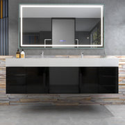 Bethany 72" Wall-Mounted Floating Bathroom Vanity with Reinforced Acrylic Double Sink in Gloss Black with Black Handles | Better Vanity Bath Vanities