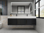 Bethany 72" Wall Mounted Floating Bathroom Vanity with Reinforced Acrylic Double Sink in Gloss Gray with Black Handles | Better Vanity Bath Vanities