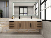 Bethany 72" Floating Bathroom Vanity with Reinforced Acrylic Double Sink in Rosewood with Black Handles | Better Vanity Bath Vanities
