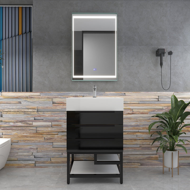 Bethany 24" Freestanding Bathroom Vanity with Reinforced Acrylic Sink in Gloss Black with Black Handles | Better Vanity Bath Vanities