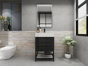 Bethany 24" Freestanding Bathroom Vanity with Reinforced Acrylic Sink in Gloss Gray with Black Handles | Better Vanity Bath Vanities