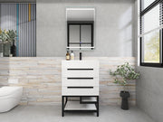 Bethany 24" Freestanding Bathroom Vanity with Reinforced Acrylic Sink in Gloss White with Black Handles | Better Vanity Bath Vanities