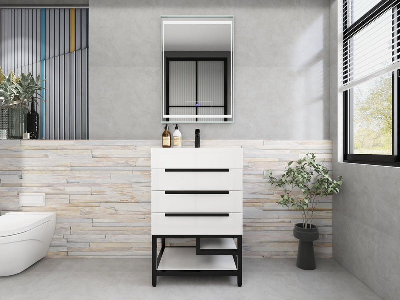 Bethany 24" Freestanding Bathroom Vanity with Reinforced Acrylic Sink in Gloss White with Black Handles | Better Vanity Bath Vanities