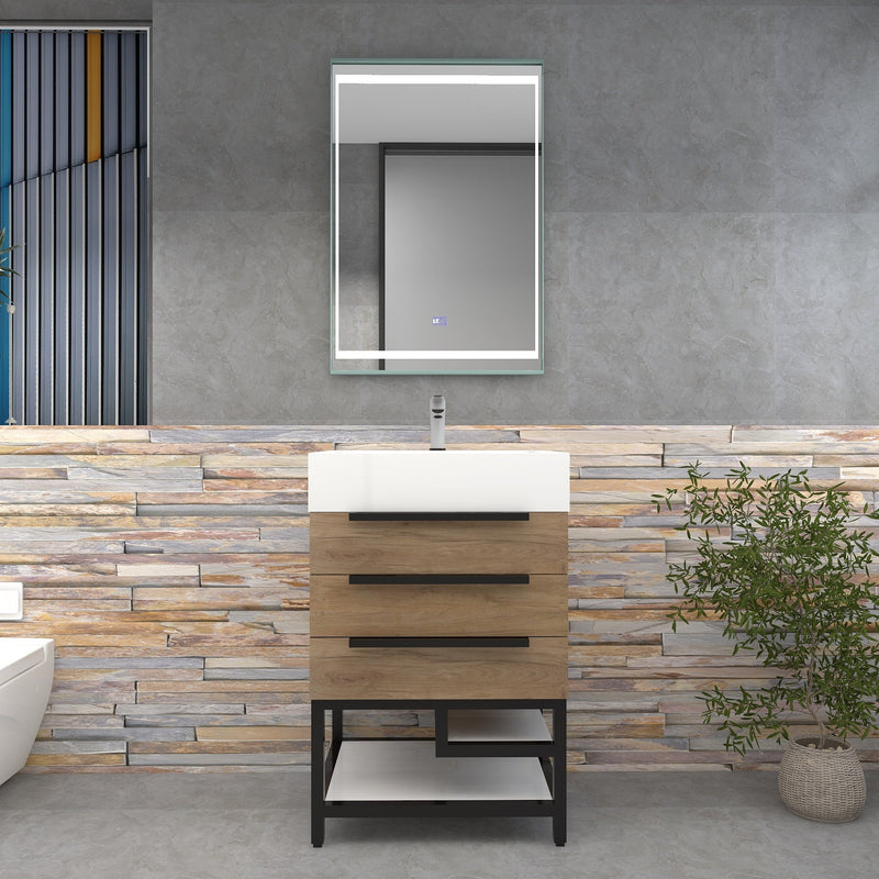 Bethany 24" Freestanding Bathroom Vanity with Reinforced Acrylic Sink in White Oak with Black Handles | Better Vanity Bath Vanities