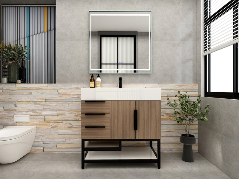 Bethany 36" Freestanding Bathroom Vanity with Reinforced Acrylic Sink in Rosewood with Black Handles | Better Vanity Bath Vanities