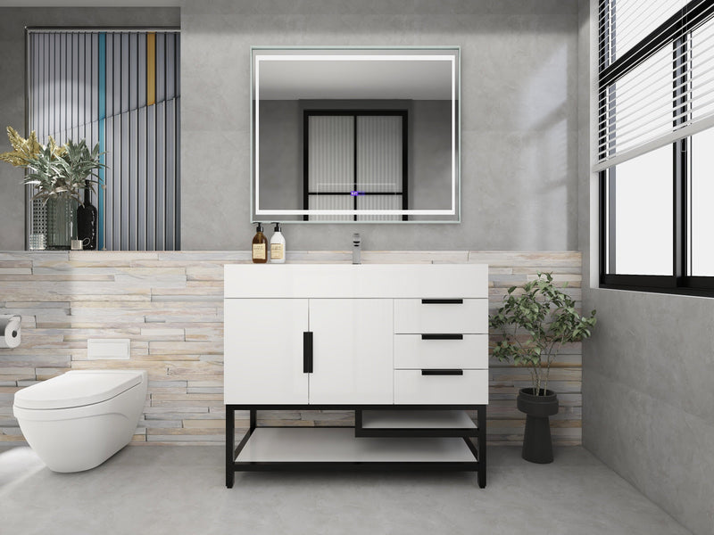 Bethany 36" Freestanding Bathroom Vanity with Reinforced Acrylic Sink in Gloss White with Black Handles | Better Vanity Bath Vanities