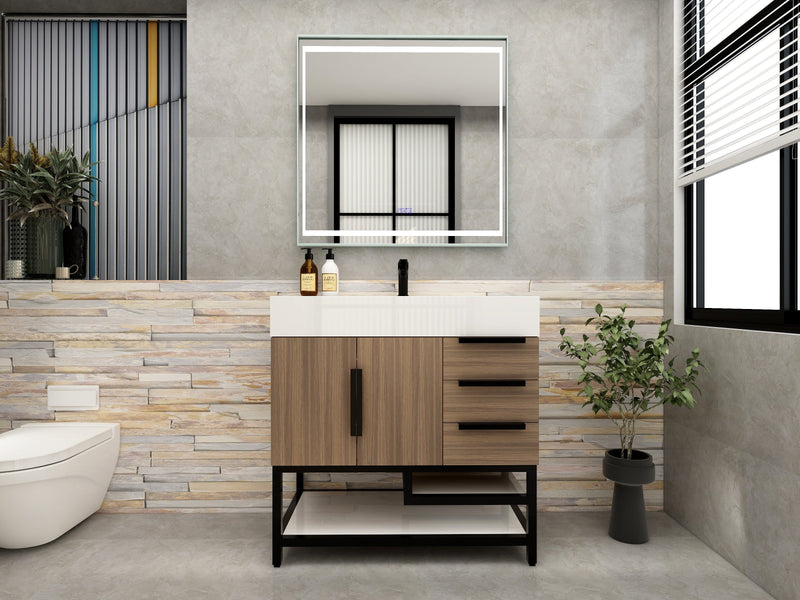 Bethany 36" Freestanding Bathroom Vanity with Reinforced Acrylic Sink in Rosewood with Black Handles | Better Vanity Bath Vanities