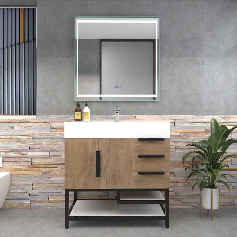 Bethany 36" Freestanding Bathroom Vanity with Reinforced Acrylic Sink in White Oak with Black Handles | Better Vanity Bath Vanities