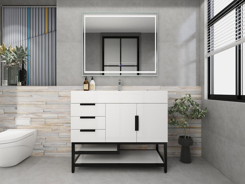 Bethany Freestanding Bathroom Vanity with Reinforced Acrylic Sink | Black Handles