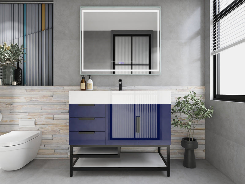 Bethany 42" Freestanding Bathroom Vanity with Reinforced Acrylic Sink in Night Blue Gloss with Black Handles | Better Vanity Bath Vanities
