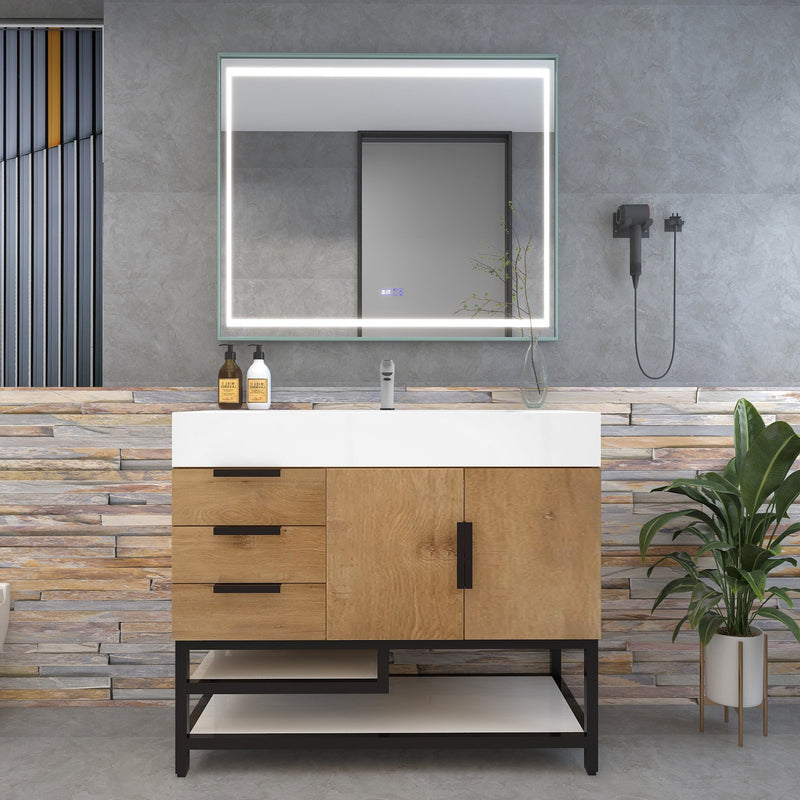 Bethany 42" Freestanding Bathroom Vanity with Reinforced Acrylic Sink in Teak Oak with Black Handles | Better Vanity Bath Vanities