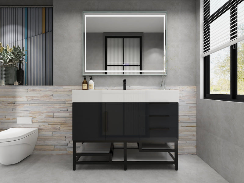 Bethany 48" Freestanding Bathroom Vanity with Reinforced Acrylic Sink in Gloss Gray with Black Handles | Better Vanity Bath Vanities