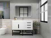 Bethany 48" Freestanding Bathroom Vanity with Reinforced Acrylic Sink in Gloss White with Black Handles | Better Vanity Bath Vanities
