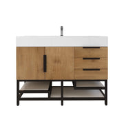 Bethany 48" Freestanding Bathroom Vanity with Reinforced Acrylic Sink in Teak Oak with Black Handles | Better Vanity Bath Vanities