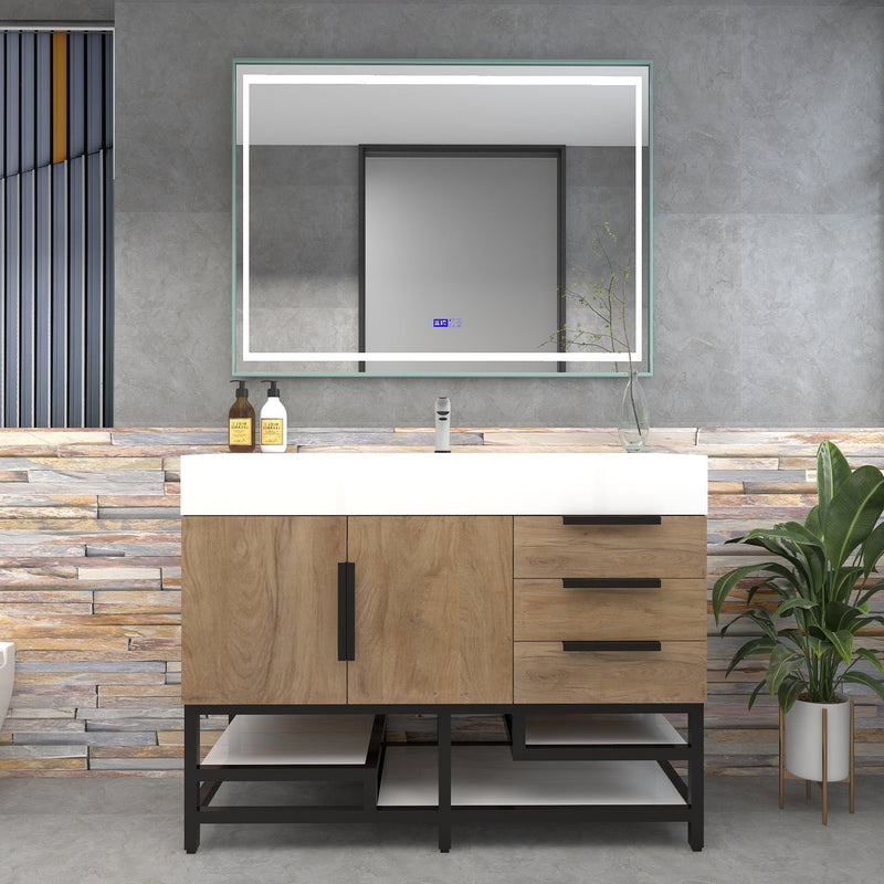 Bethany 48" Freestanding Bathroom Vanity with Reinforced Acrylic Sink in White Oak with Black Handles | Better Vanity Bath Vanities