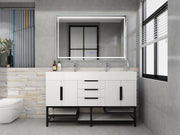 Bethany 60" Freestanding Bathroom Vanity with Reinforced Acrylic Double Sink in Gloss White with Black Handles | Better Vanity Bath Vanities