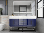 Bethany 60" Freestanding Bathroom Vanity with Reinforced Acrylic Double Sink in Night Blue Gloss with Black Handles | Better Vanity Bath Vanities