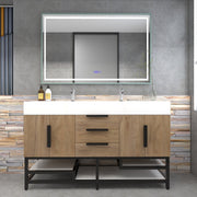 Bethany 60" Freestanding Bathroom Vanity with Reinforced Acrylic Double Sink in White Oak with Black Handles | Better Vanity Bath Vanities