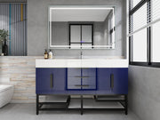Bethany 60" Freestanding Bathroom Vanity with Reinforced Acrylic Sink in Night Blue Gloss with Black Handles | Better Vanity Bath Vanities