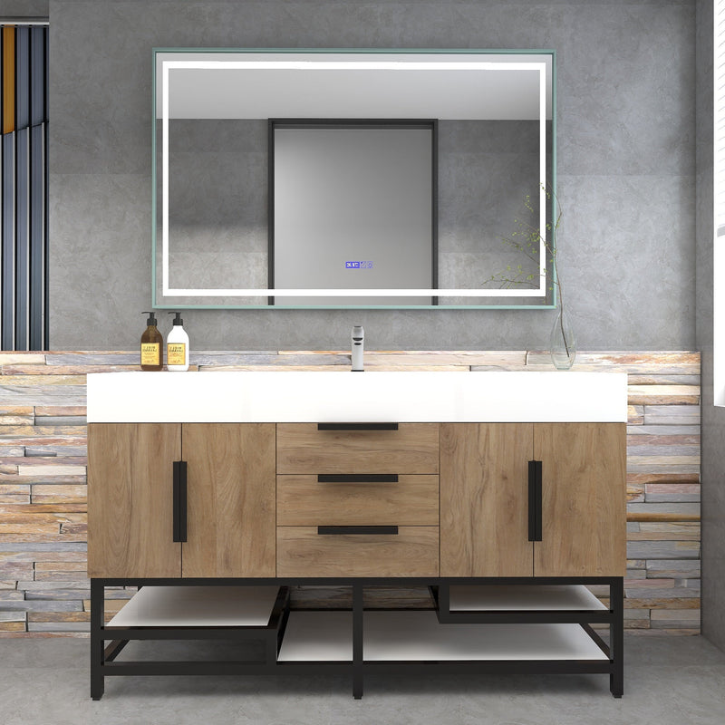 Bethany 60" Freestanding Bathroom Vanity with Reinforced Acrylic Sink in White Oak with Black Handles | Better Vanity Bath Vanities