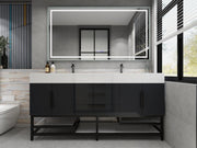 Bethany 72" Freestanding Bathroom Vanity with Reinforced Acrylic Sink in Gloss Gray with Black Handles | Better Vanity Bath Vanities