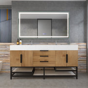 Bethany 72" Freestanding Bathroom Vanity with Reinforced Acrylic Double Sink in Teak Oak with Black Handles | Better Vanity Bath Vanities