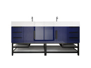 Bethany 72" Freestanding Bathroom Vanity with Reinforced Acrylic Double Sink in Night Blue Gloss with Black Handles | Better Vanity Bath Vanities