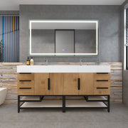 Bethany 72" Freestanding Bathroom Vanity with Reinforced Acrylic Double Sink in Teak Oak with Black Handles | Better Vanity Bath Vanities