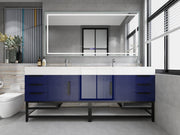 Bethany 84" Freestanding Bathroom Vanity with Reinforced Acrylic Double Sink in Night Blue Gloss with Black Handles | Better Vanity Bath Vanities