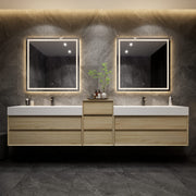 Max 104" Large Floating Bathroom Vanity in Coffee Wood with Double Acrylic FLX Sink | Better Vanity