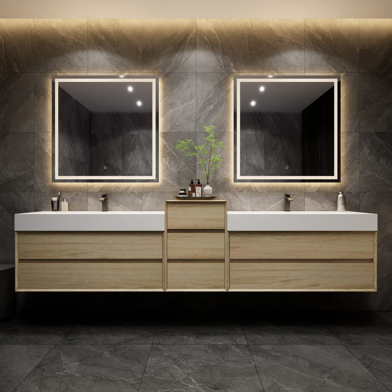 Max 104" Large Floating Bathroom Vanity in Coffee Wood with Double Acrylic FLX Sink | Better Vanity