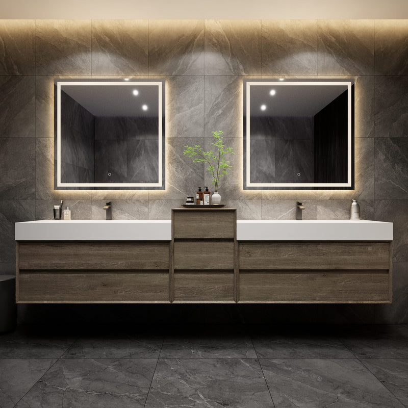 Max 116" Gray Oak Floating Wall-Mounted Bathroom Vanity with Double Acrylic FLX Sink | Better Vanity Modern Minimal Luxury Bathroom Vanities | Los Angeles, CA USA