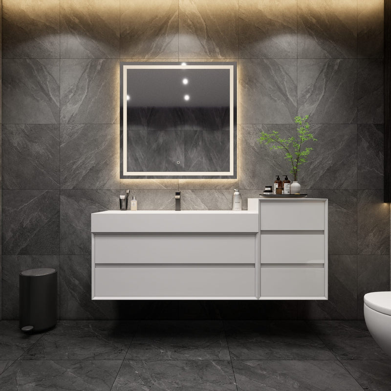 Max 68" Gloss White Modern Bathroom Vanity with FLX Acrylic Sink + Max 20" Gloss White Side Cabinet / Medicine Cabinet - Better Vanity Shop Modern Wholesale Bathroom Vanities Los Angeles CA
