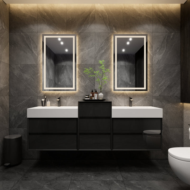 Max 92" Double Sink Floating Wall Mounted Bathroom Vanity in Gloss Black | Better Vanity