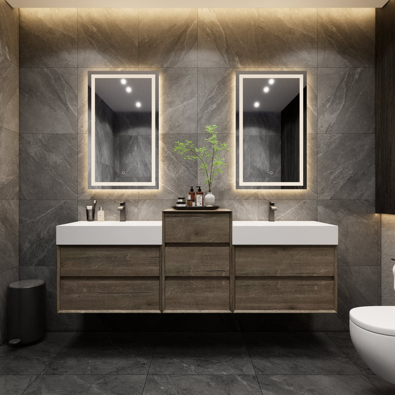 Max 92" Double Sink Floating Wall Mounted Bathroom Vanity in Gray Oak | Better Vanity
