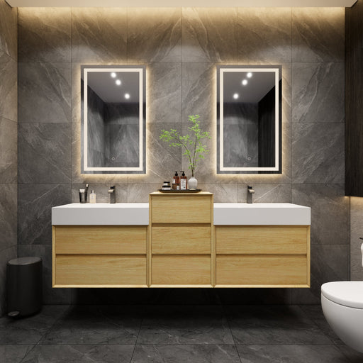 Max 92" Double Sink Floating Wall Mounted Bathroom Vanity in Teak Oak | Better Vanity