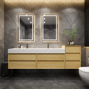 Max 92" Teak Oak Modern Minimal Bathroom Vanity with Double Acrylic FLX Sink | Better Vanity, Los Angeles, CA USA