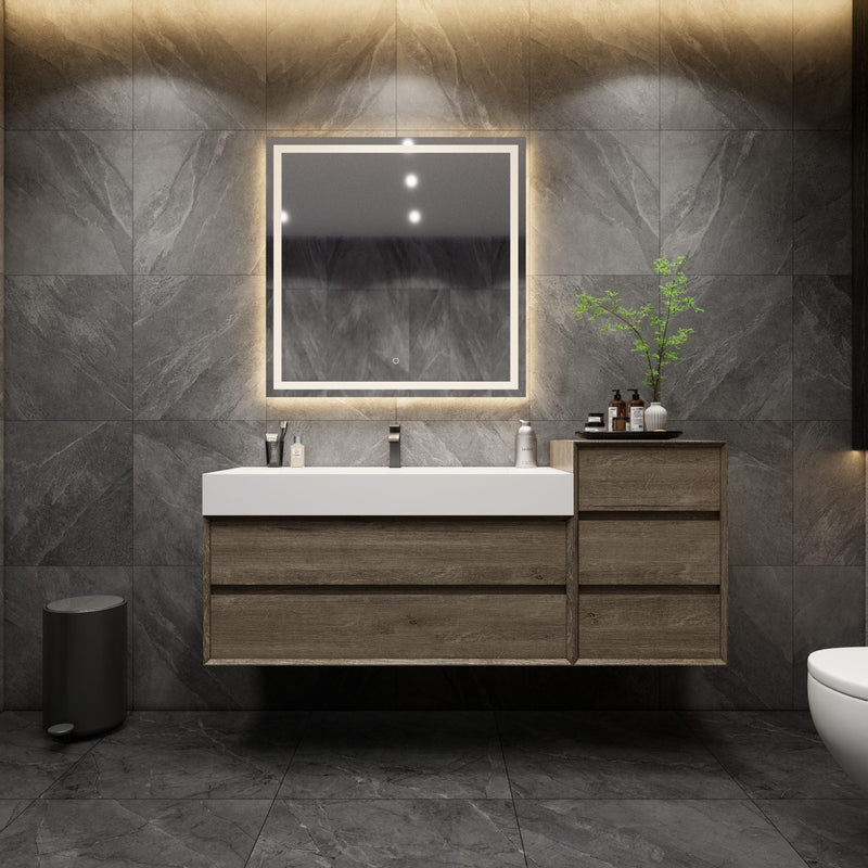 Max 68" Gray Oak Modern Bathroom Vanity with FLX Acrylic Sink + Max 20" Side Cabinet in Gray Oak - Better Vanity Shop Now