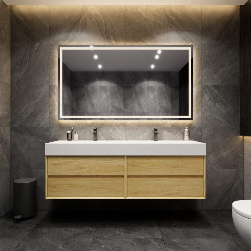 Max 72" Double FLX Acrylic Sink Modern Bathroom Vanity in Teak Oak - Shop Modern Bathroom Vanities - Better Vanity USA